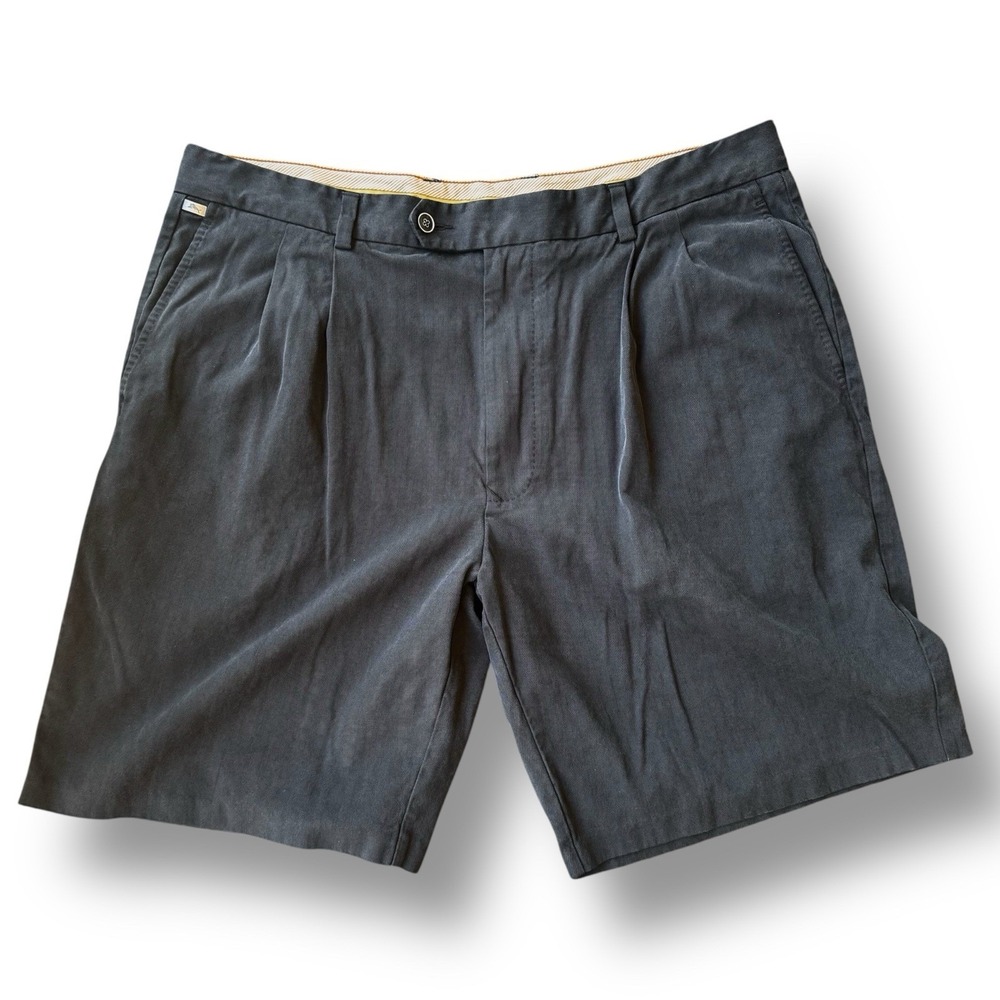 Tommy Bahama‎ Men's Silk Flying Fishbone Chino Shorts Black Pleated Size 38